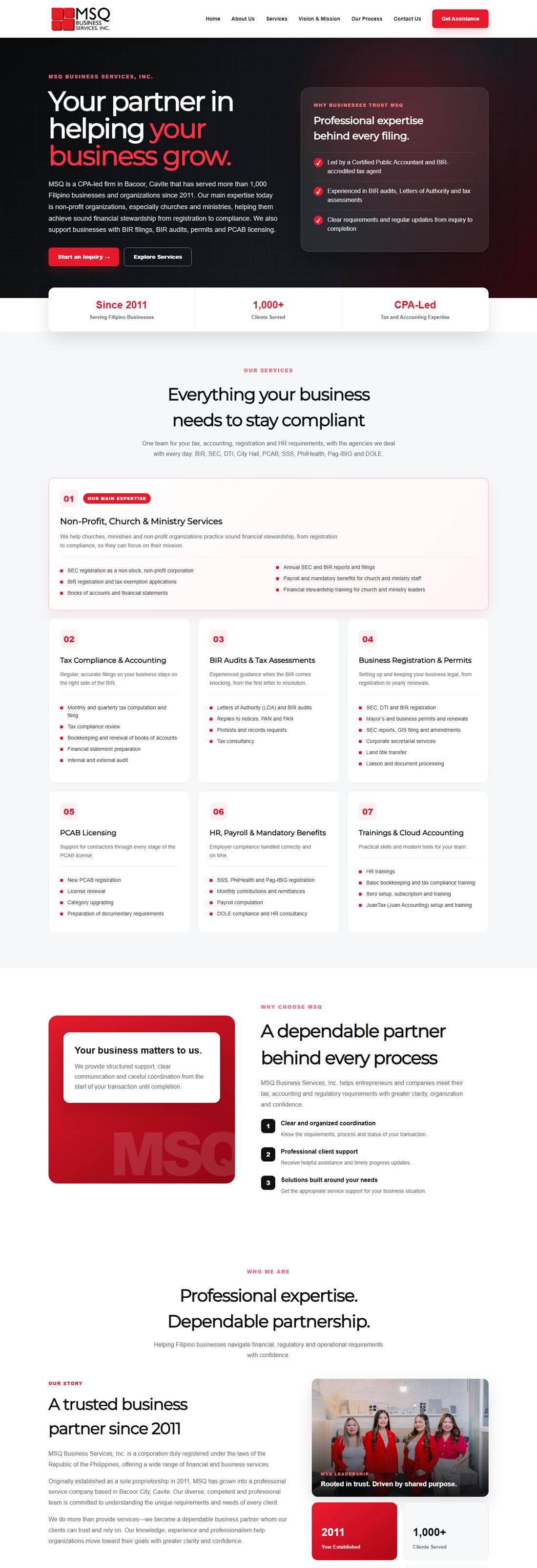 MSQ Business Services website homepage